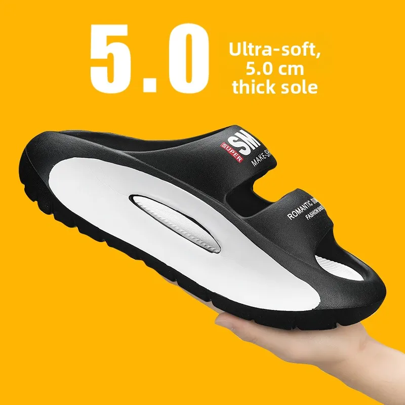 Coconut Themed Men's Summer Flip Flops Anti-Slip Sports Slippers Thick Heel Heightening Beach Sandals Lightweight EVA Material