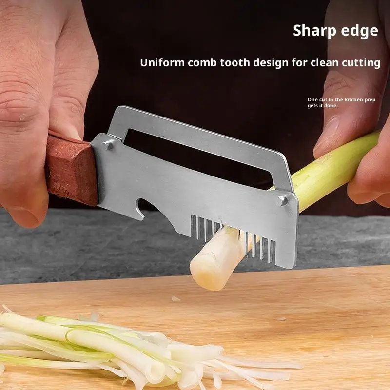 Multifunctional Stainless Steel Peeler With Wooden Handle,3-in-1 Scallion Shredder Fruit Peeler Bottle Opener For Kitchen