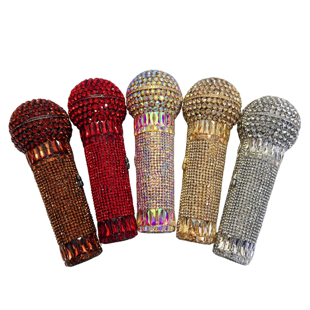 Rhinestone Microphone Clutch Bag, Sparkly Crystal Hardcase Purse, Perfect Gift for Singer & Music Lovers