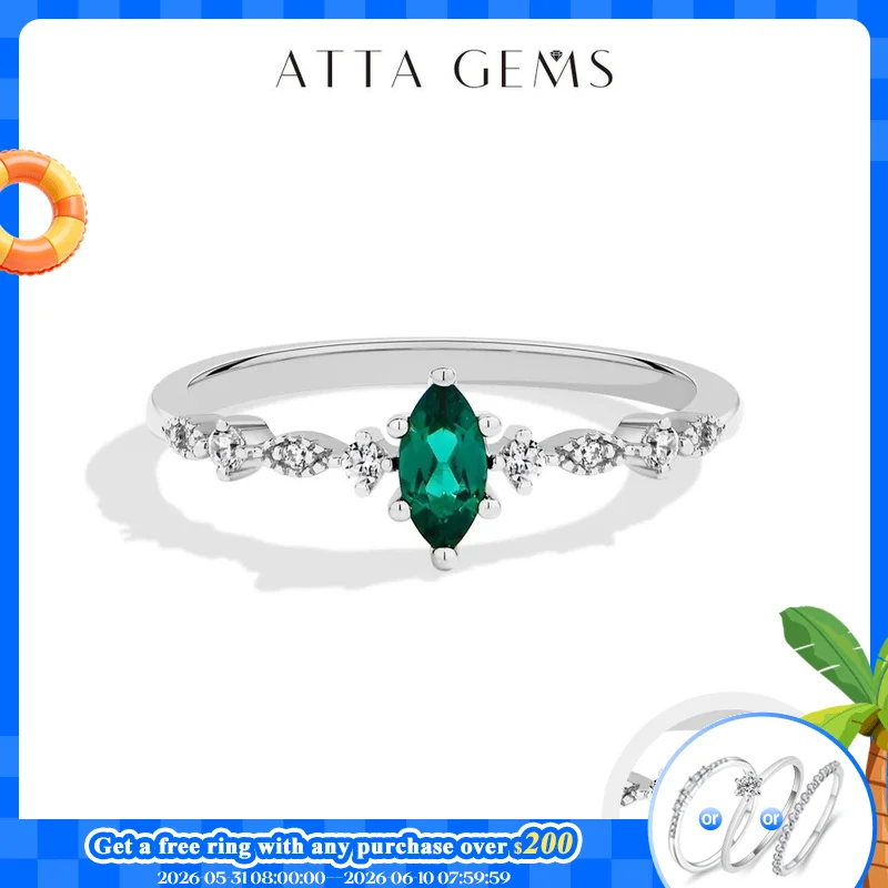 ATTAGEMS S925 Silver Stackable Zircon Ring Inlaid With 3*6mm Marquise Cut Lab Zambian Emerald ForWomen Daily Wear Trendy Jewelry