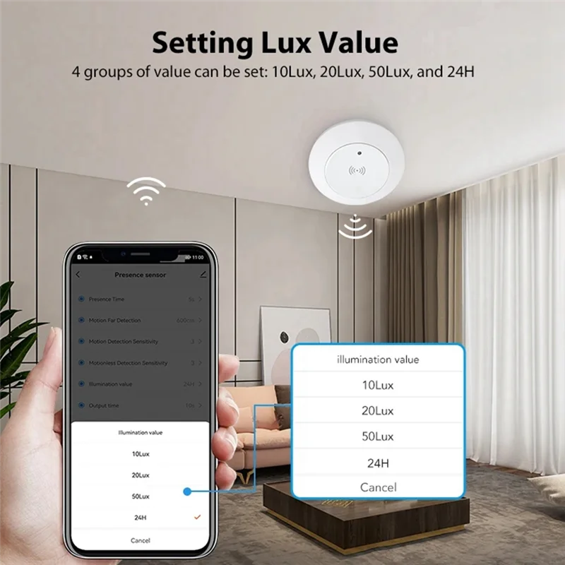 A10R Tuya Wifi 24G Mmwave Radar Smart Human Presence With Illumination Detector Support Light Switch 95-250V