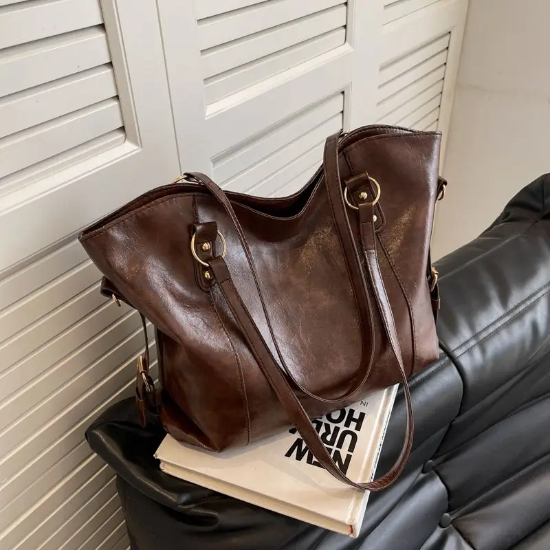 Leather Big Bag Women Handbag Trend Vintage Casual Large Capacity Tote Bag Ladies Commute Storage Hobos Shoulder Messenger Bag