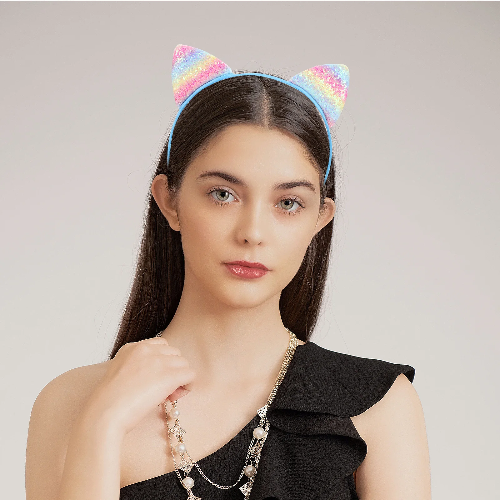 

6Pcs Cat Ears Headband Glitter Sequin Chic Lightweight Hairband for Girls Party Cosplay Gift Cat Ears Headband