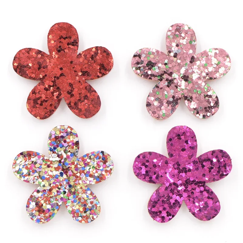 20Pcs Sequins Flower Patches for DIY Children Hair Accessories, Glitter Padded Appliques for Clothes Sewing Supplies