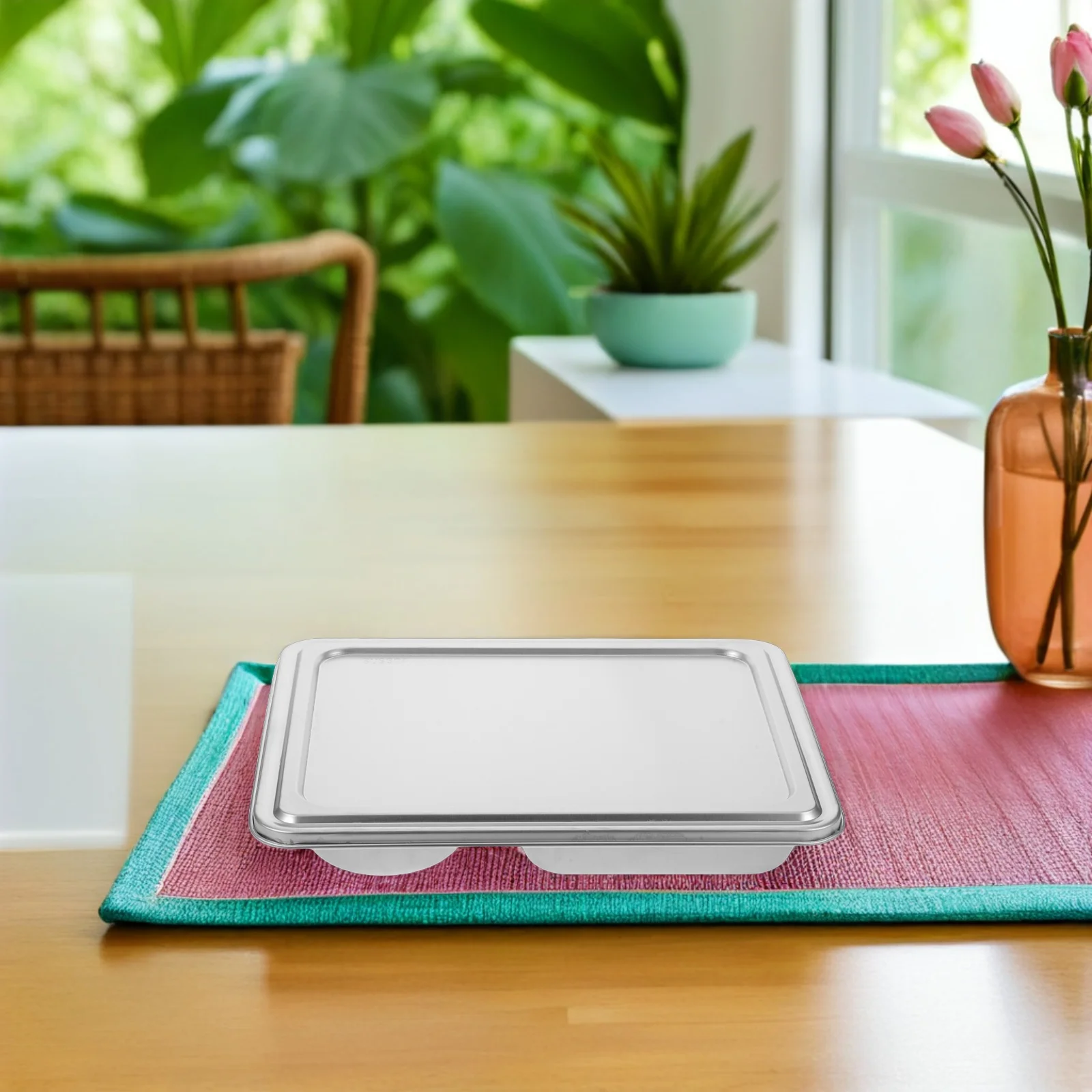 

Stainless Steel Divided Plates 5-Section Rectangular Dinner Tray With Lid Portion Control Food Serving Platter For Family