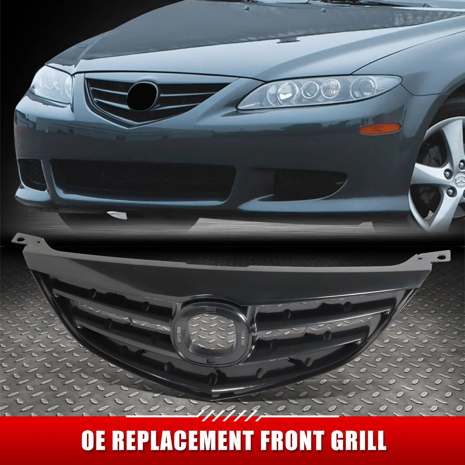 US [Horizontal Slats] For 03-05 Mazda 6 OE Style Matte Black Front Bumper Grille