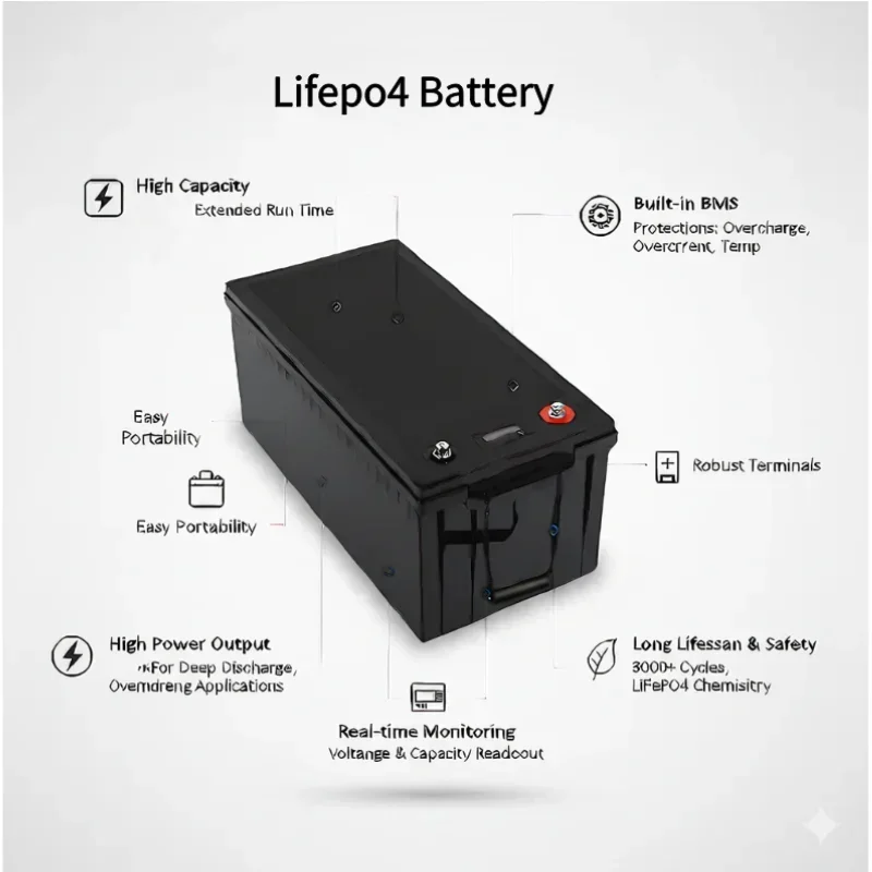 12V 300Ah LiFePO4 Lithium Battery Built-in Bluetooth 4S BMS For Off-Grid Solar RV Camper Trolling Motor Base Station With 20A