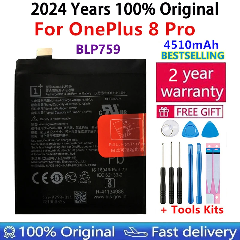 100% batería Original de alta calidad de repuesto BLP759 4510mAh para Oneplus 8 Pro para OnePlus 8Pro baterías de teléfonos móviles Bateria