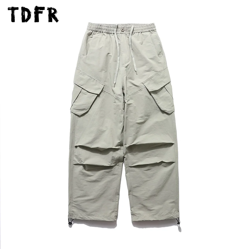 

Multi-Pocket Cargo Joggers Pants Mens Loose Solid Color Elastic Waist Safari Style Wide Leg Trousers Men