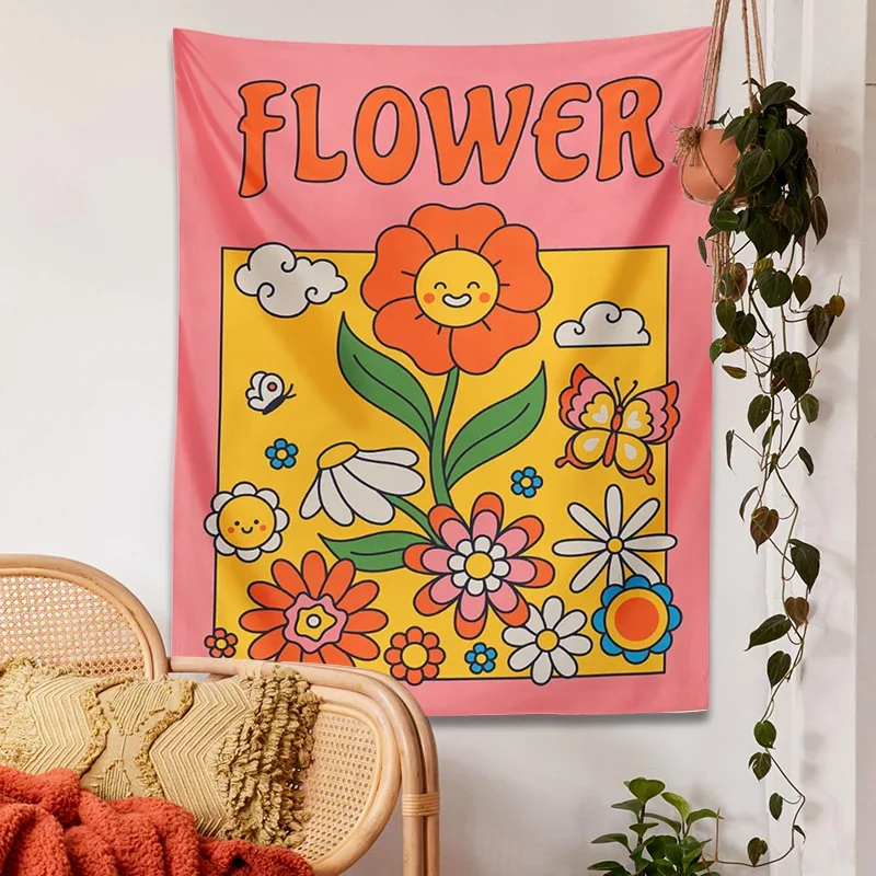 Anni '70 arazzo psichedelico fiore tramonto Trippy rosa appeso a parete Stay Groovy room decor Hippie Peace sign Room Home Decor Cloth