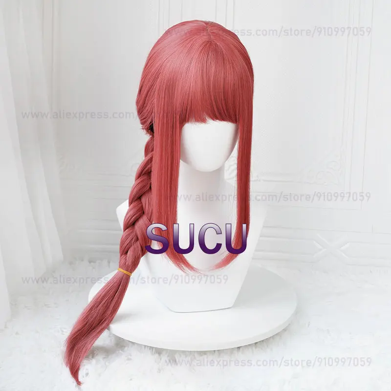 Makima Chainsaw Man Anime Cosplay Perruques, Cheveux Longs, Cheveux Tressés Rouges, Degré de Chaleur, Cheveux Synthétiques, Accessoires Halloween, 75cm