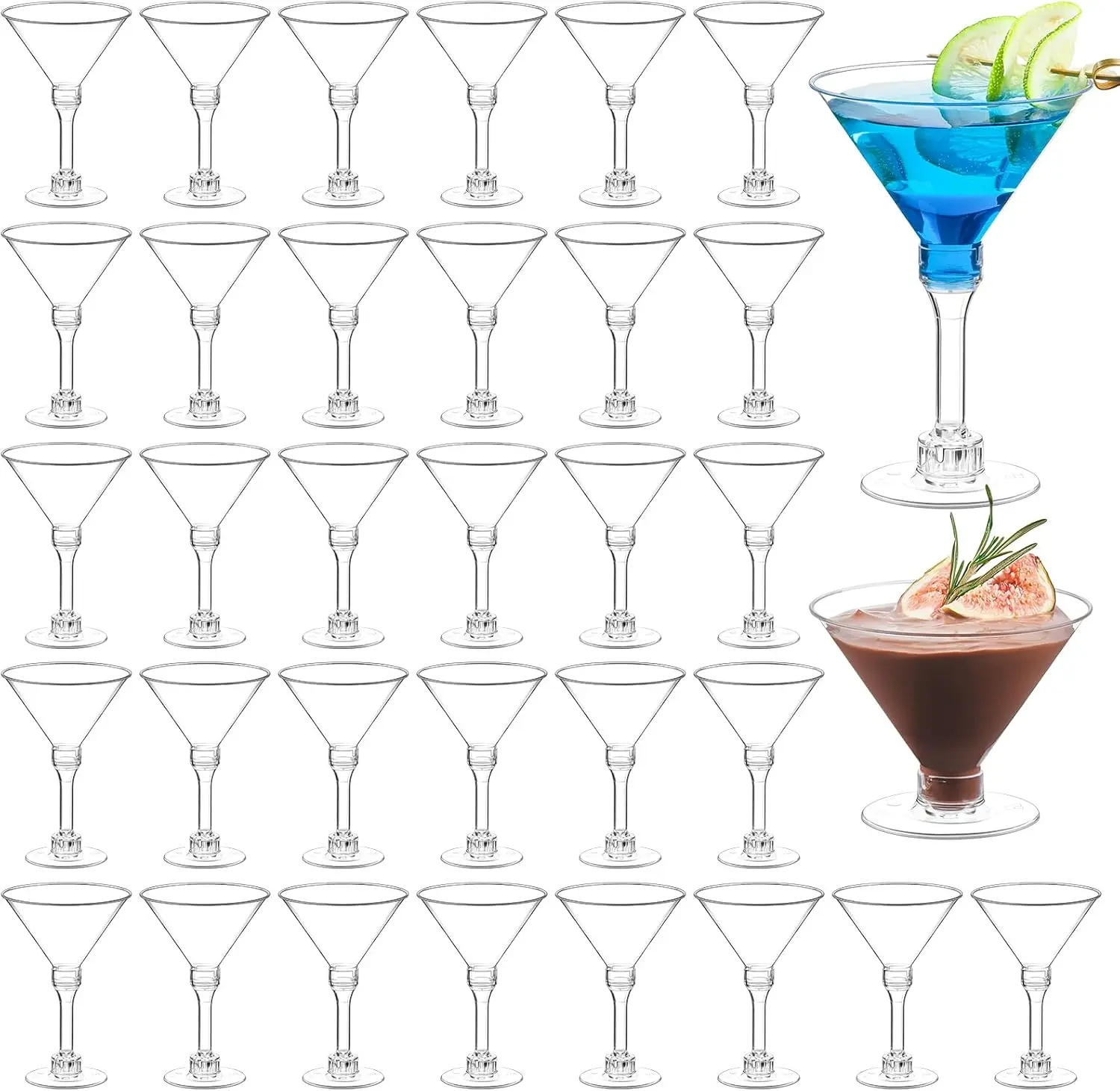 20Pack Plastic Martini Glasses, 5 oz Cocktail Appetizer Dessert Shooter Cups, Tall Stemed Wine Glasses for Margarita, Champagne