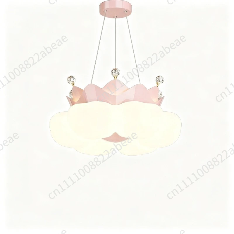 Crown Pendant Light Children's Room Girls' Bedroom Chandelier Creative Pink Crown Petal LED Light Warm Romantic Ceiling Light