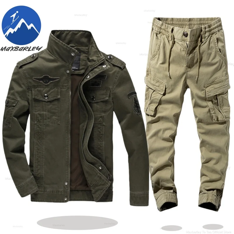

Мужской костюм Maxbarley: Ретро-куртка из хлопка с множеством карманов и ветрозащитой + брюки карго, комплект из 2 предметов, осень 2026, для работы, рыбалки и спорта