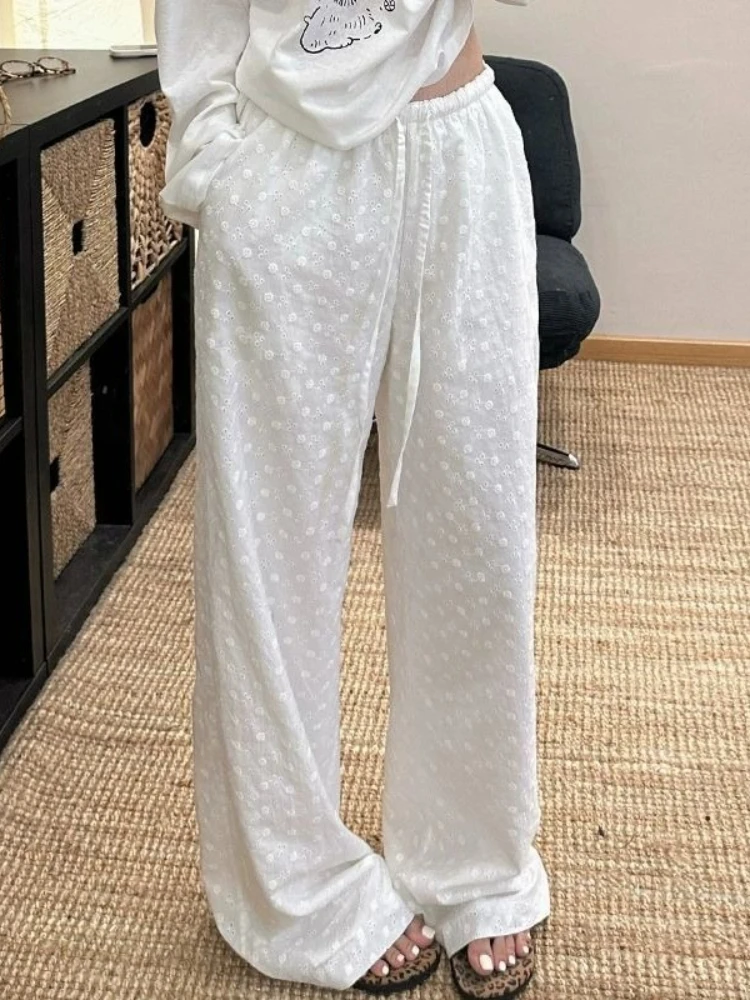 

Белые брюки-палаццо с вырезами, женские, летние, тонкие, новый нишевый дизайн, повседневные, свободные, в стиле «ленивый шик», прямые брюки
