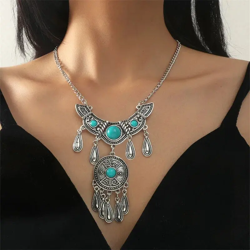 Bohemian Vintage Maxi Choker Necklace For Women Big Statement Ethnic Gypsy Collar Necklace Tassel Geometric Collier Jewelry