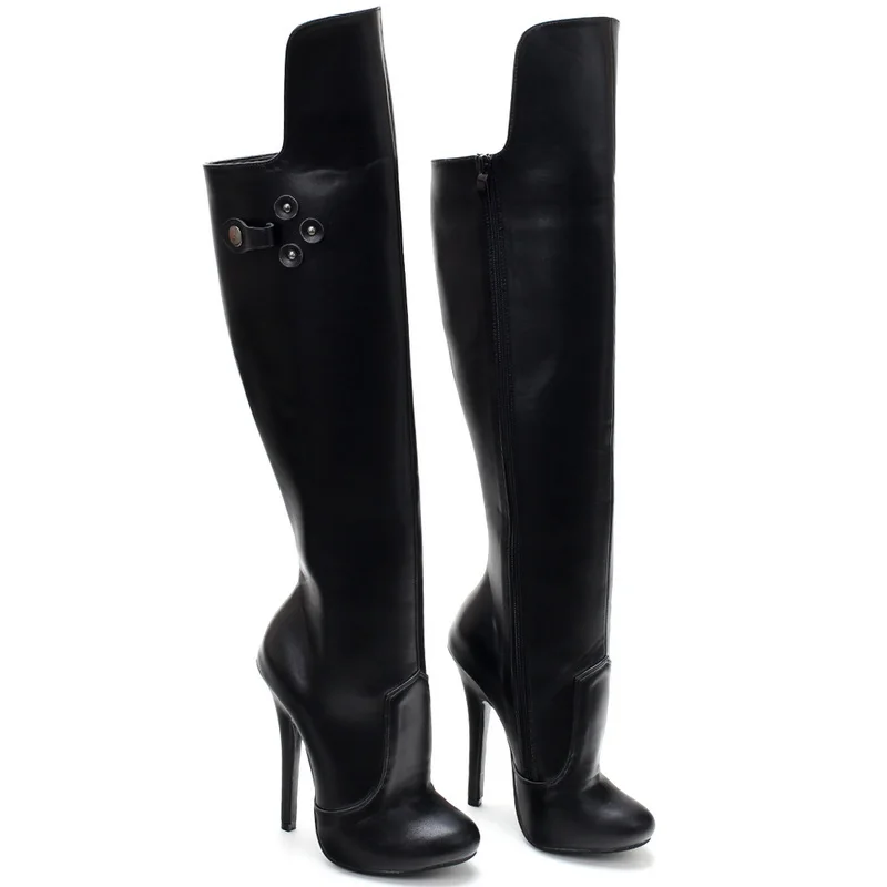 CACA stivali alti al ginocchio da donna da 14CM, stivaletti Fetish da uomo, scarpe Cosplay, Botas lunghe, punta tonda, stile retrò, nero, taglia