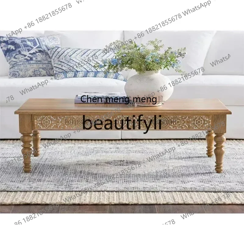 

American retro solid wood coffee table rectangular household small apartment living room coffee table oak tea table2936