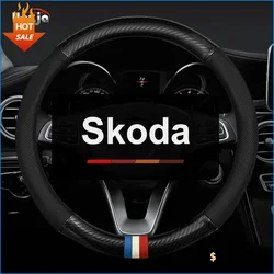 Leather Car Steering Wheel Cover for Skoda Kamiq Kodiaq Scala Superb Octavia 2022 2023 2024 2025 Auto Interior Accessories