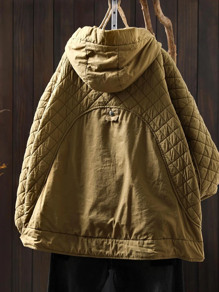 سميكة الدافئة مبطن معاطف النساء جديد وصول 2025 الشتاء أسلوب بسيط بلون فضفاض الإناث أساسيات جاكت مزود بغطاء للرأس M2101