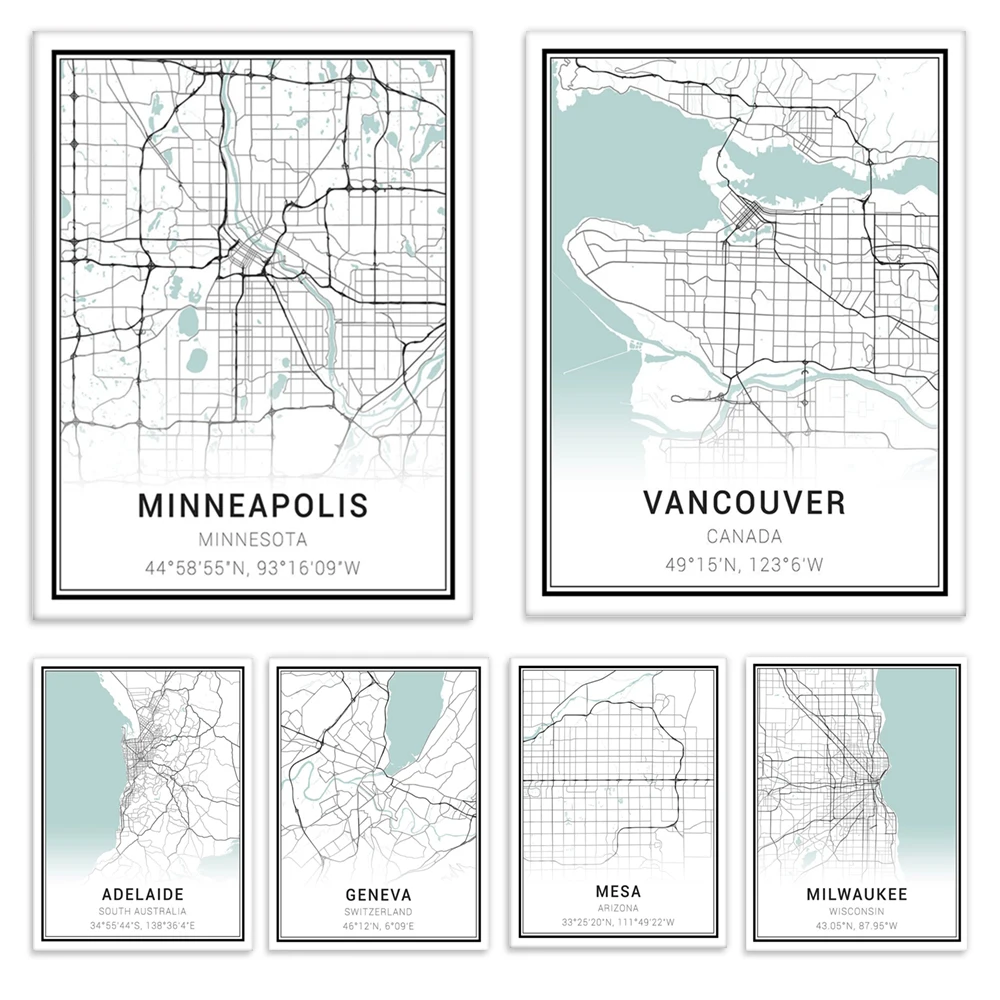 Riverside, Phoenix, Sacramento, Nashville, Omaha, New Orleans, Minneapolis, Adelaide, Milwaukee, Orlando, Mesa city map poster