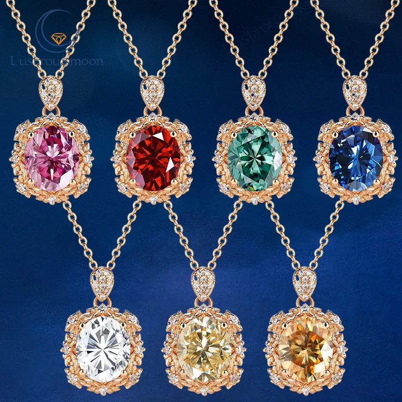 

Necklace Jewelry Moissanite Synthetic Gems Oval Cut 7x9mm Multicolor Pendant Chains GRA Certificate Gift for Female Anniversary