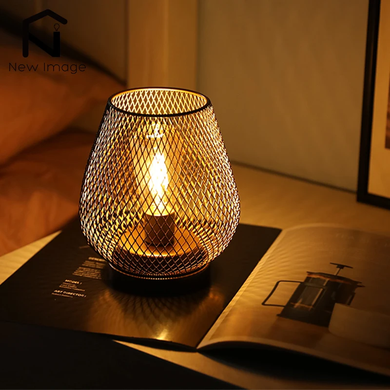 Nordic metal oco gaiola suporte de vela led lanterna alimentado por bateria lâmpada sem fio para o casamento sala estar mesa decoração da sua casa