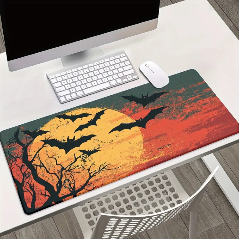 Gothic Bat and Red Moon computer mouse pad and desk pad, thick cushioning pad, suitable for office computer desktop protection