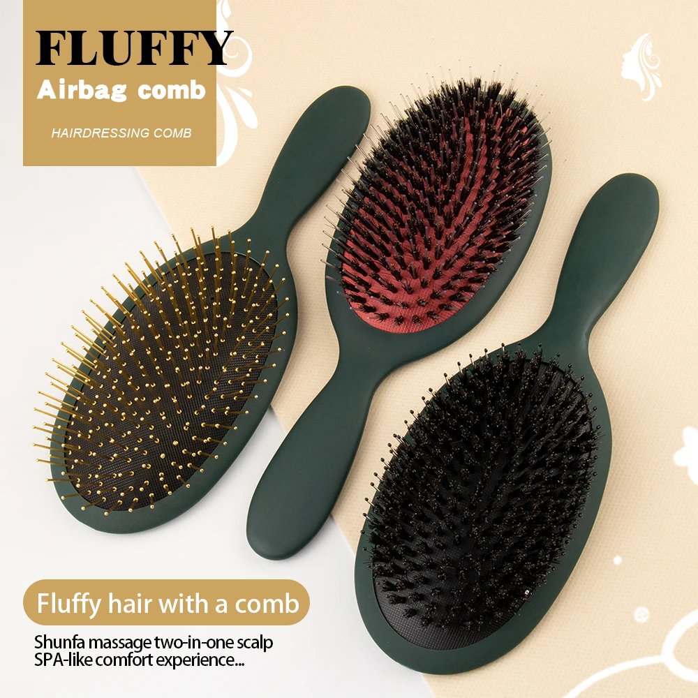 مشط شعر بوسادة مطاطية بشعيرات الخنزير ABS + نايلون + خنزير: متعدد الألوان، بسيط، جاف/رطب للاستخدام في الصالونات/المنزل