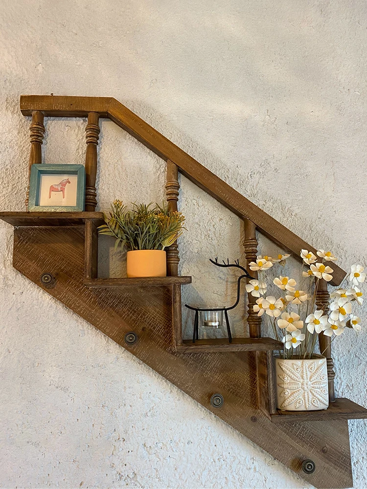 

Retro creative staircase wall hanging flower stand shelf balcony home homestay courtyard photography decoration