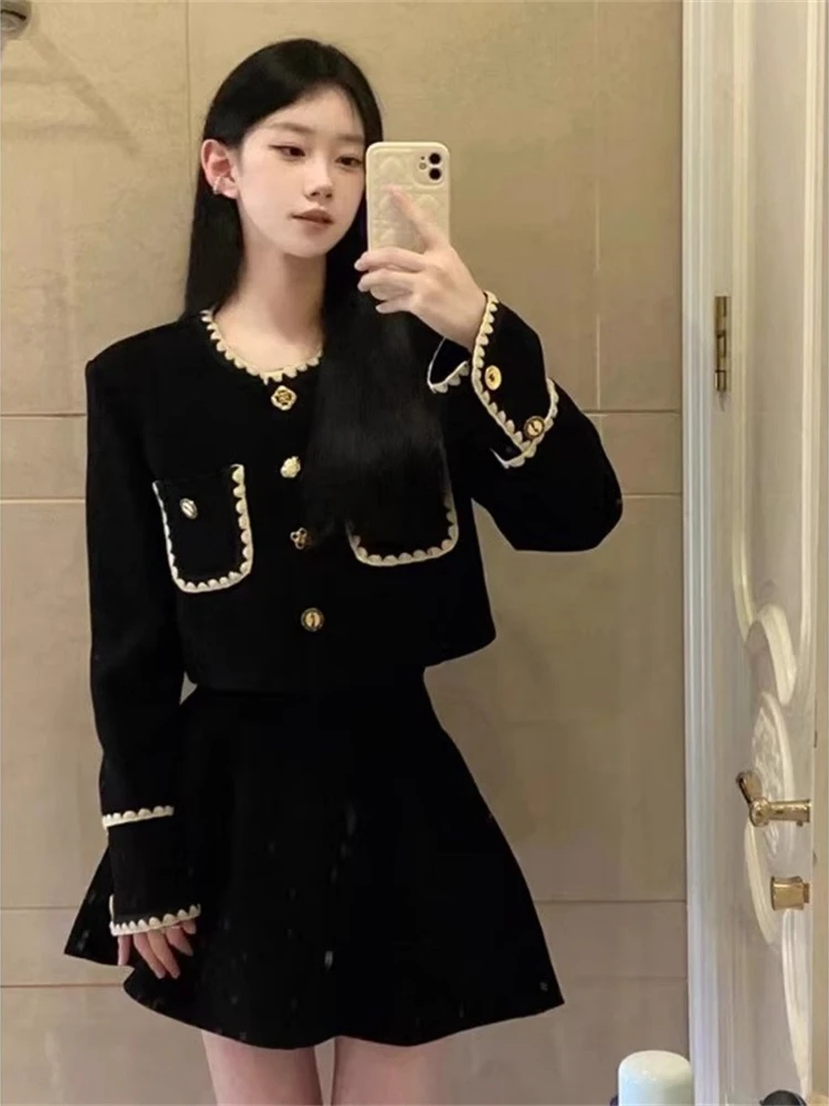 

Fall Winter Women's 2024 New Premium Suit Dress Korean Drama Style Two-Piece Set Elegant Fashion Polyester Fabric