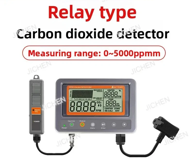 AZ7530 Relay Type Carbon Dioxide Detector Control Fan Sound and Light Alarm Day and Night Monitoring External Probe