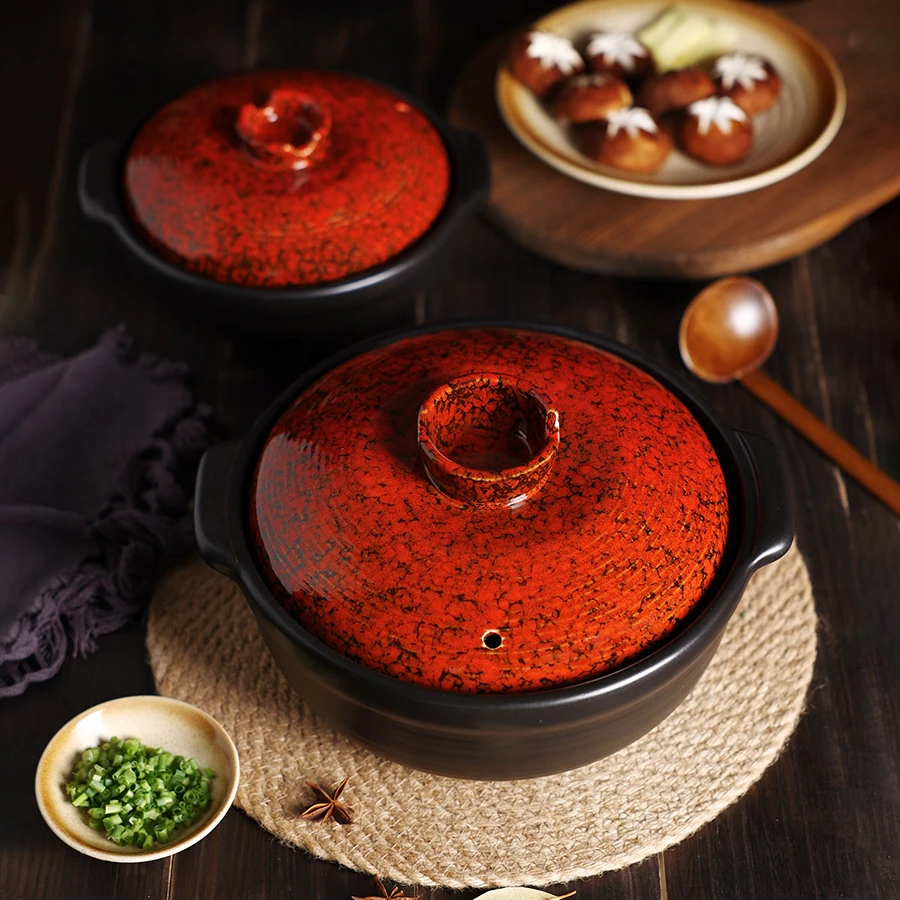 Red Spot Colored Glazed Chinese Style Retro Clay Pot, Gas Stew Pots,Soup Casseroles,High-temperature Resistant Ceramic Cookware