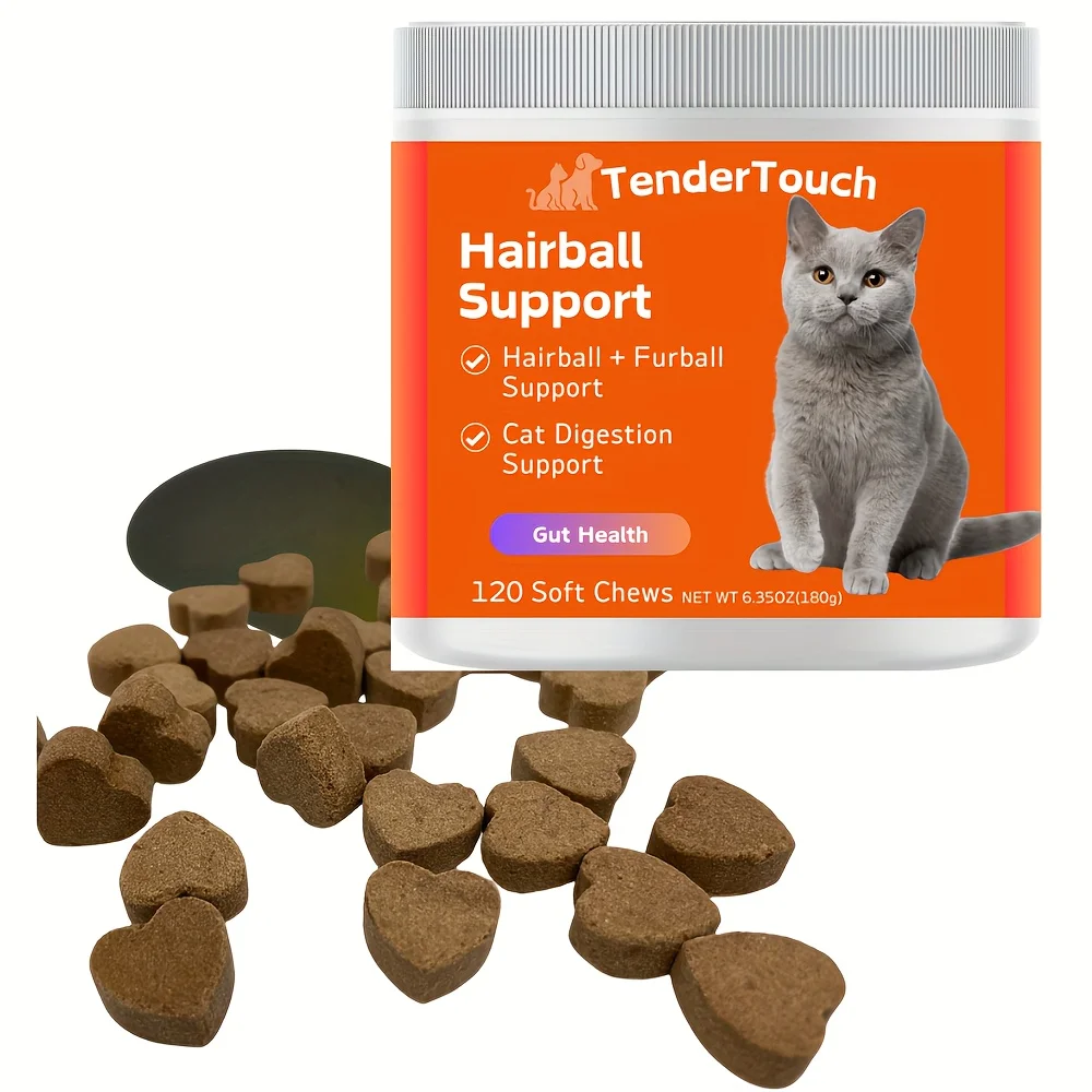 240 Chews - 2 Pack (2 x 180g/6.35oz) 360g/12.7oz - TenderTouch Cat Hairball Support Chews - Hairball Supoort Cat Treats