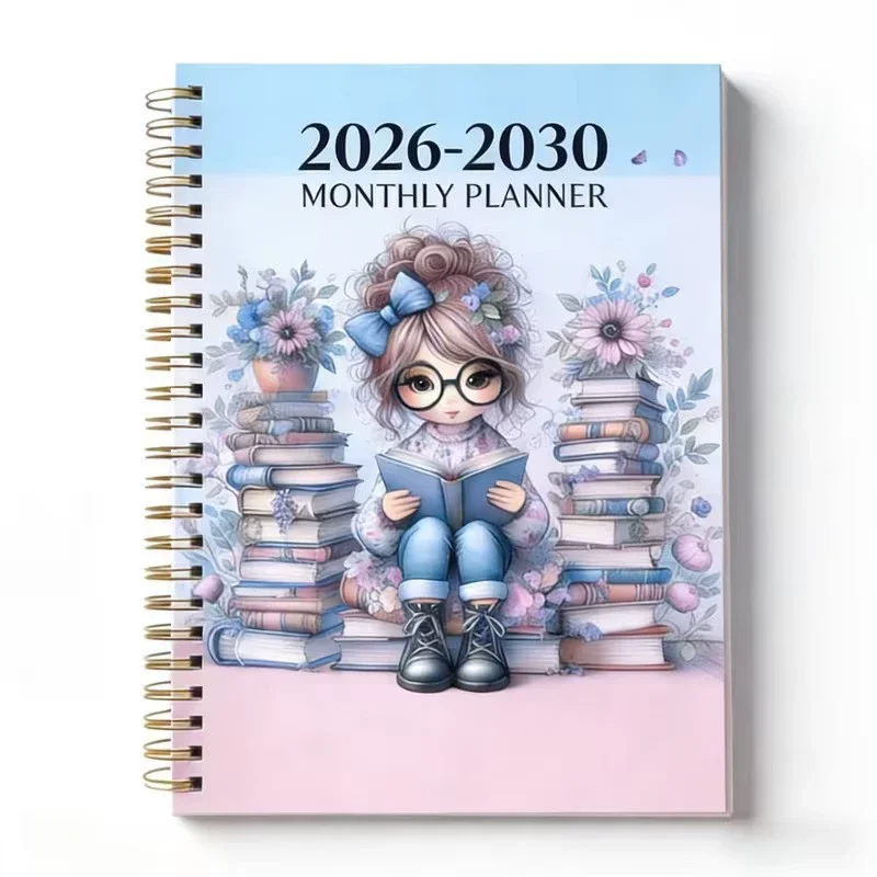 2026-2030 Monthly Planner, 5-Year Academic Diary, Spiral Bound Book Lover Notebook