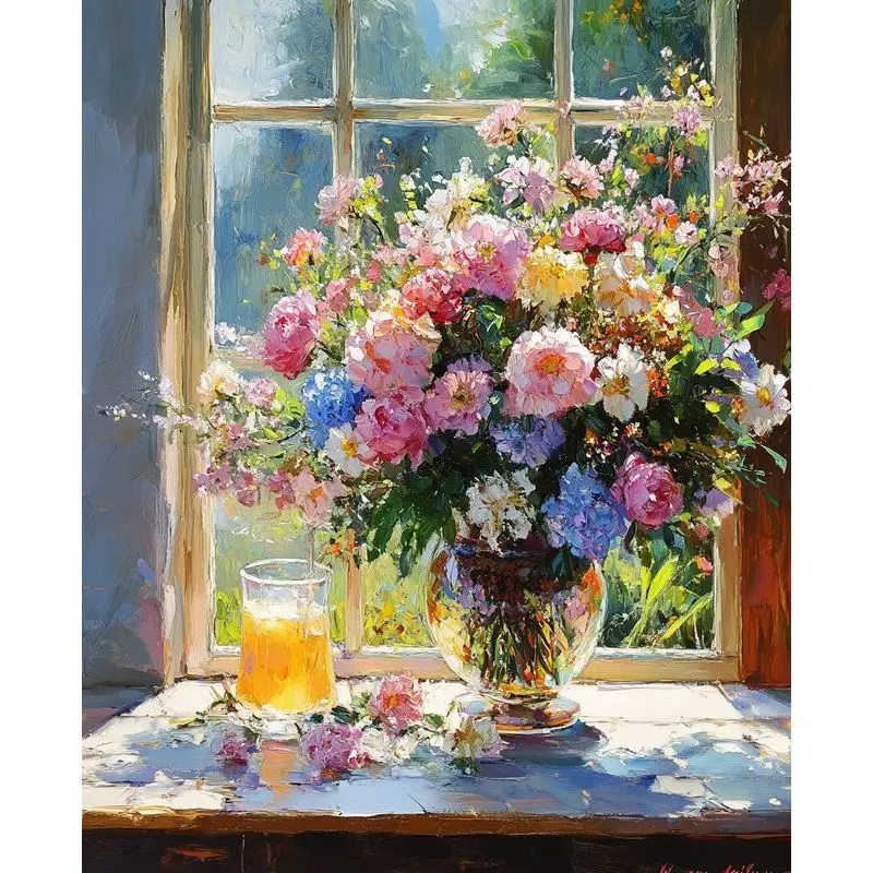 

PhotoCustom Pictures By Number Kits Window Vase Handpainted Painting By Number Diy Landscape Artwork Unique Home Decor