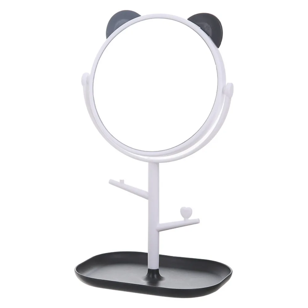 Cute Cat Ear Vanity Mirror 360°Rotation with Jewelry Hooks Makeup Mirror StorageTray Lightweight Desktop Mirror