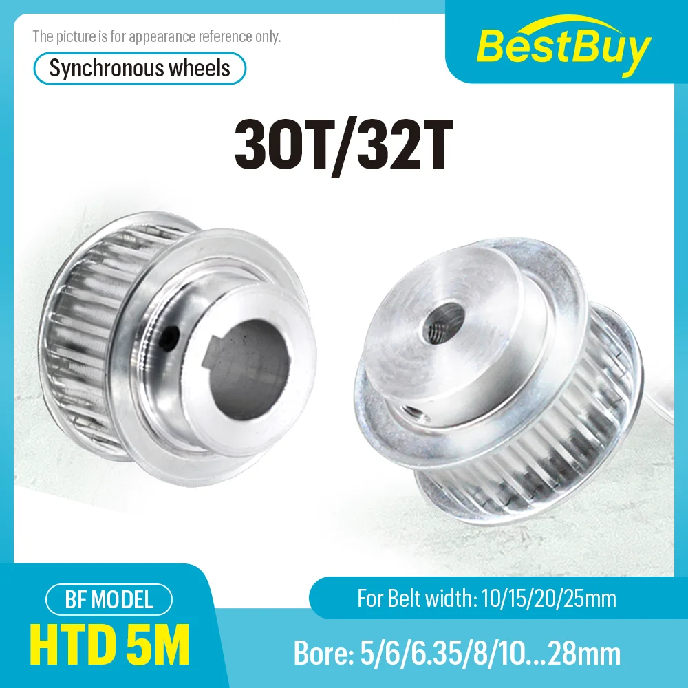 

HTD 5M BF Type Timing Pulley 30T/32Teeth Pitch 5mm Bore 5-25mm for 10/15/20/25mm Width Belt Used In Linear Pulley 5GT