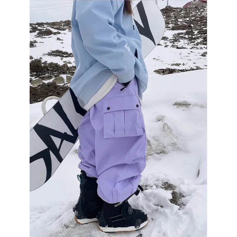 New Women Outdoor Windproof Waterproof Warm Violet Color Snow Trousers Oversize Ski Pants Winter Ski Snowboard Pants Cargo Pants