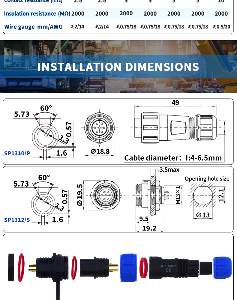 SP13 IP68 Wasserdichter Steckverbinder, Stecker & Buchse, 2/3/4/5/6/7/9-polig, Panelmontage, Kabelverbinder, Luftfahrtstecker GBDQA – Detail 4