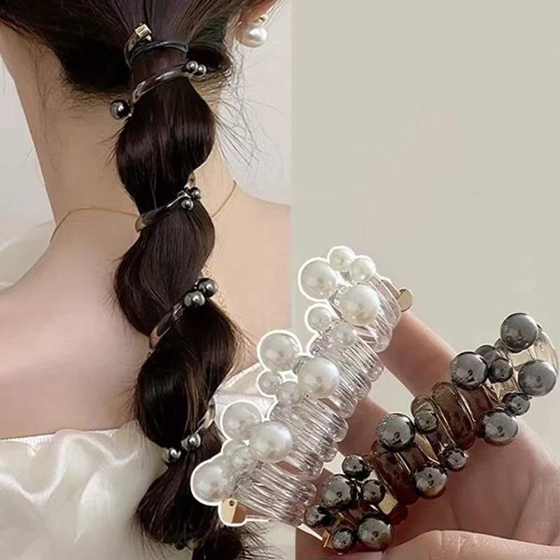 حلقة شعر سلكية للهاتف لا تضر الشعر، شريط مطاطي عالي المرونة، أربطة شعر لؤلؤية، إكسسوارات شعر نسائية