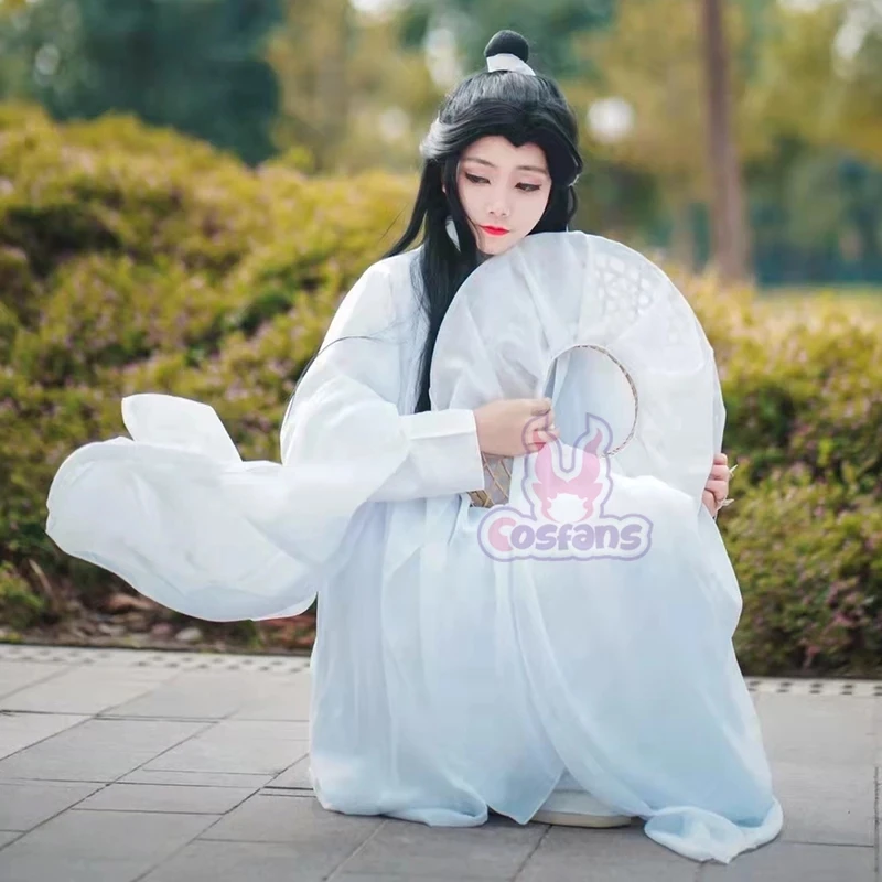 Disfraz de Cosplay de Xie Lian, Tian Guan Ci Fu, pelucas Xielian, sombrero de bambú, accesorio blanco, traje de Anime Han Fu, disfraces Unisex, zapatos