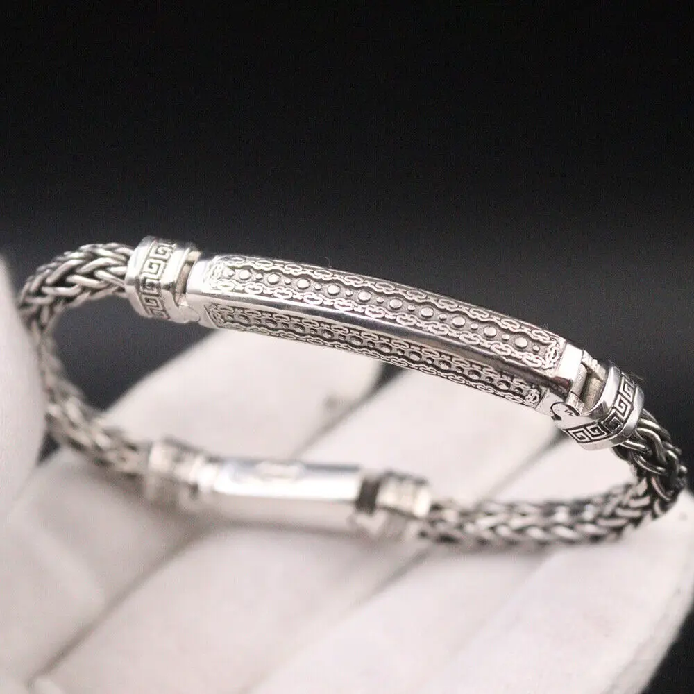 

Real 925 Sterling Silver ID Bracelet 7mm Wheat Link Chain 7.48inch Stamp S925