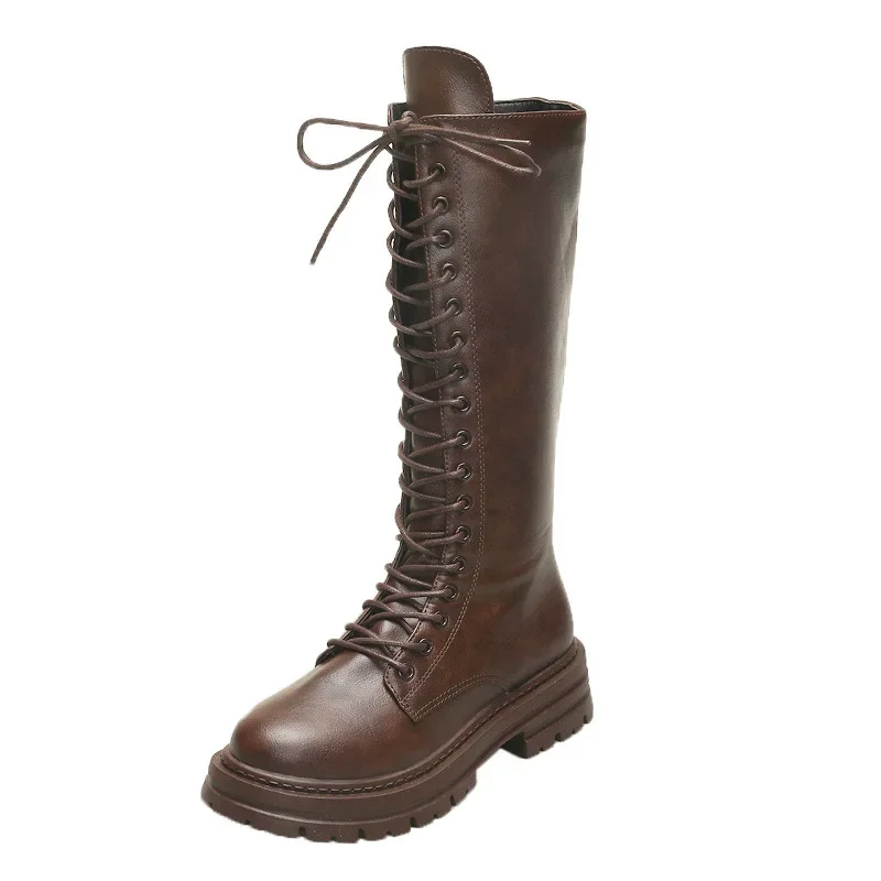Damen Ritterstiefel Plateau Chunky Schuhe Mode Kniehohe Stiefel Elegant 2025 Winter Neue Marke Schnürschuhe Gladiator Botas – Detail 26
