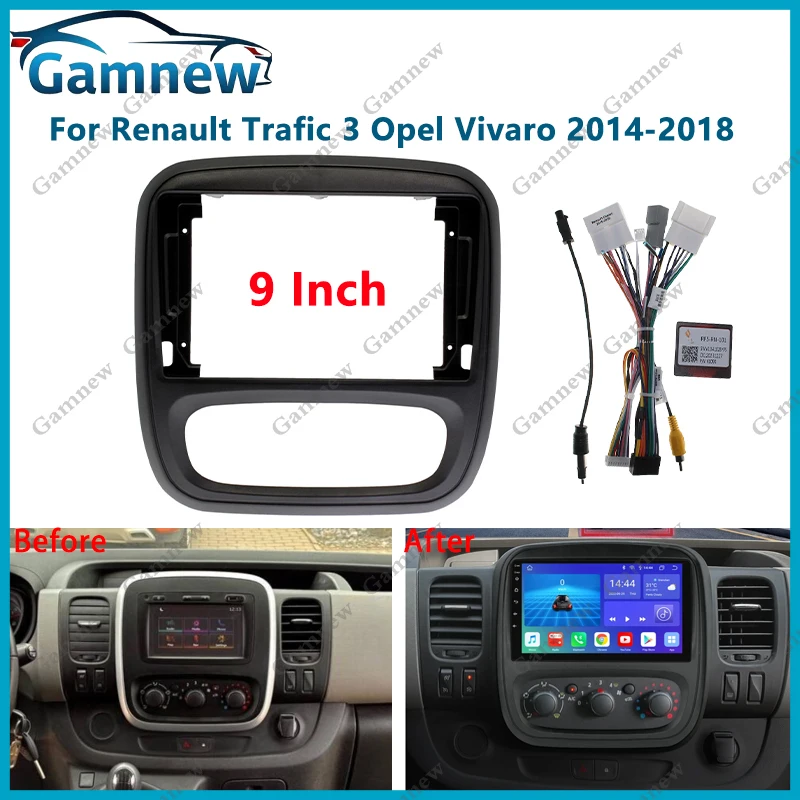 Adaptador de Fascia de marco de coche, decodificador de caja Canbus, Kit de Panel de montaje de tablero de Radio Android para Renault Trafic 3 Opel Vivaro 2014-2018