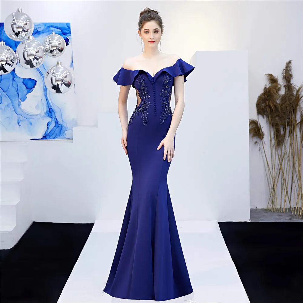 Customized Women's Elegant V Neck Floral Roffle One Shoulder Evening Formal Maxi Gown  Mermaid Bodycon Party Prom Wedding Dress