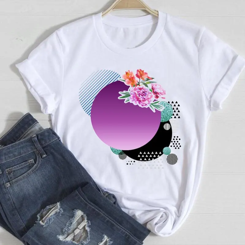 New Geometric Pattern Women\'s T-shirt Summer Fashion Casual Top Harajuku Style Graphic Tshirts  Oversized T Shirt