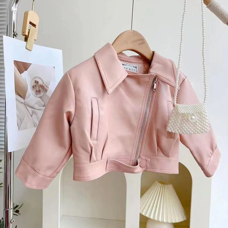 Giacca in pelle per ragazze primavera e autunno nuova giacca Casual coreana alla moda e fresca per bambini elegante giacca con cerniera