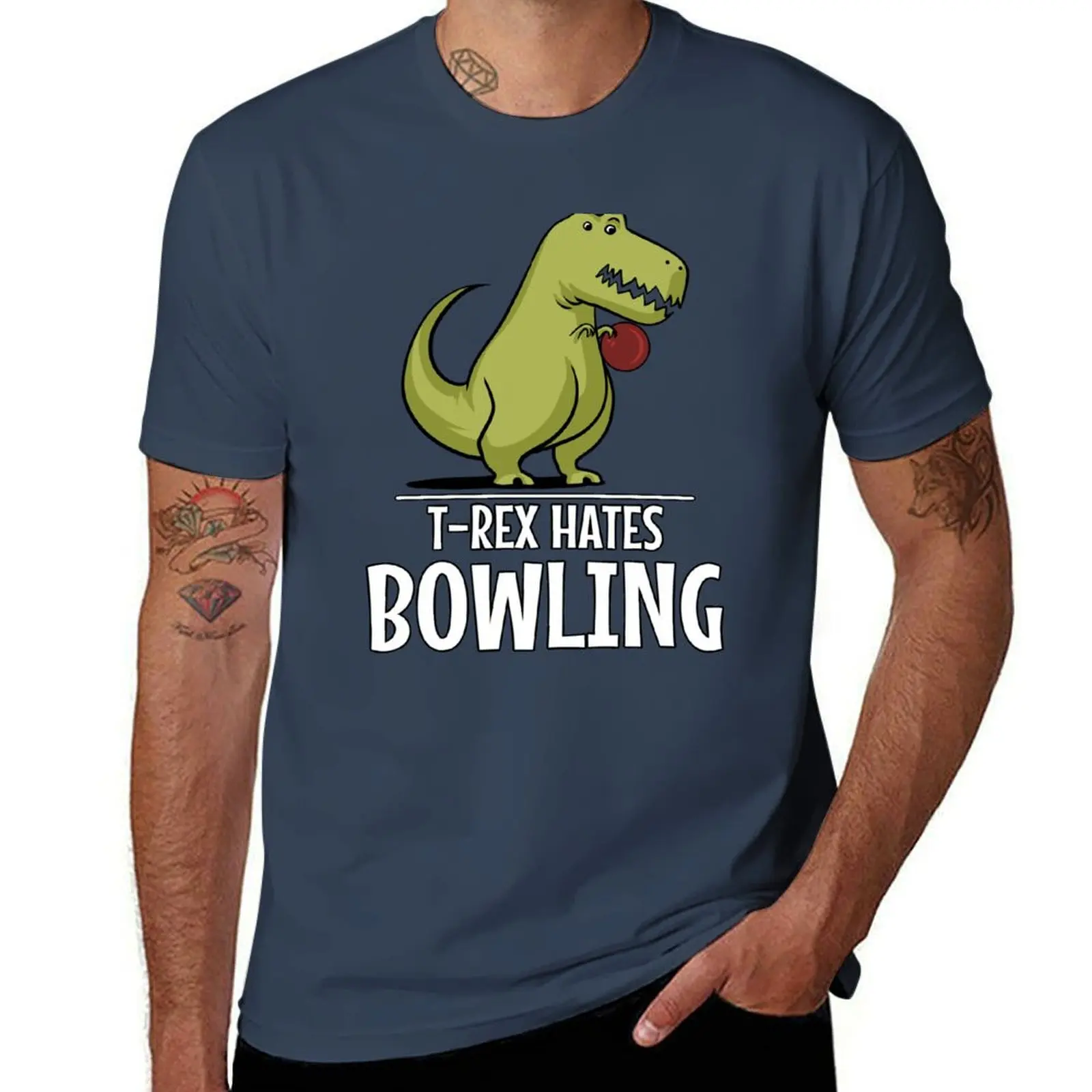 

Dinosaur T-Rex Hates Bowling T-Shirt t shirt for man 100 percent cotton t shirt man cotton cotton t shirts high quality T-Shirt
