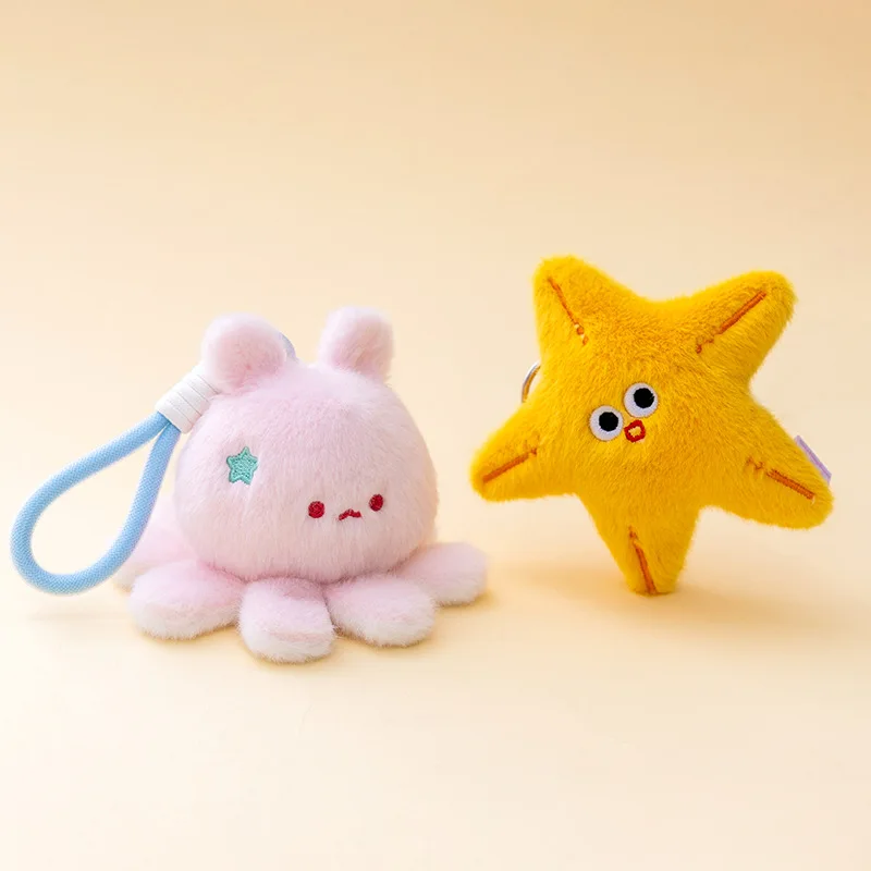 Nova série oceano original pingente de pelúcia dos desenhos animados estrela do mar elefante voador polvo pingente mini cavalo marinho narval boneca 13cm